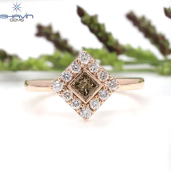 Princess Diamond Natural Diamond Ring Brown Color Gold Ring Engagement Ring