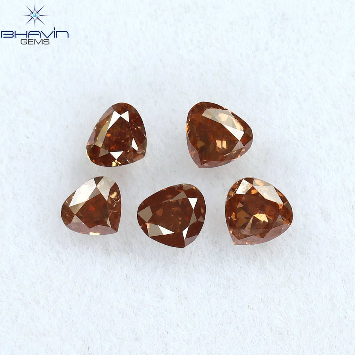 0.64 CT/5 ピース ハートシェイプ ナチュラル ルース ダイヤモンド ピンク カラー SI1 クラリティ (3.20 MM)