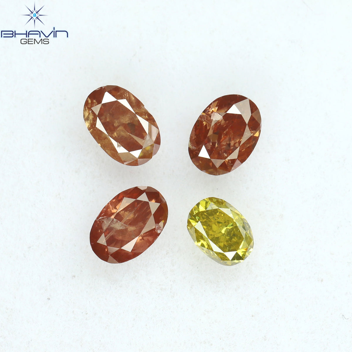 0.72 CT/4 Pcs Natural Oval Diamond Enhanced Pink Yellow Color Clarity SI2 (4.15 MM)