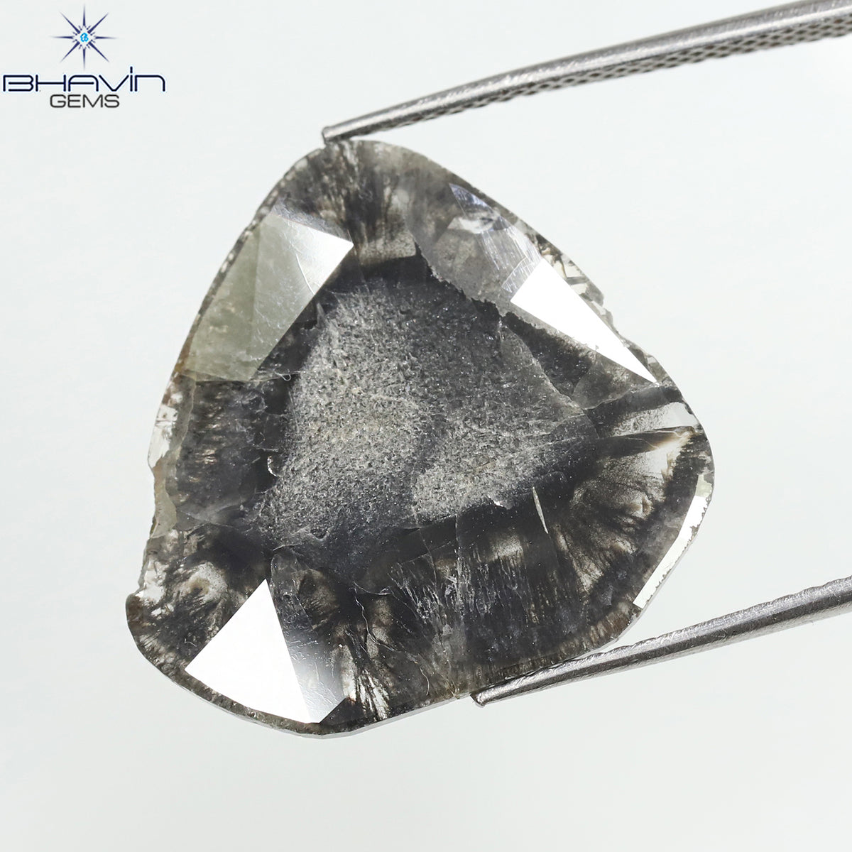 5.96 CT スライス シェイプ ナチュラル ダイヤモンド ソルト アンド ペッパー カラー I3 クラリティ (19.75 MM)