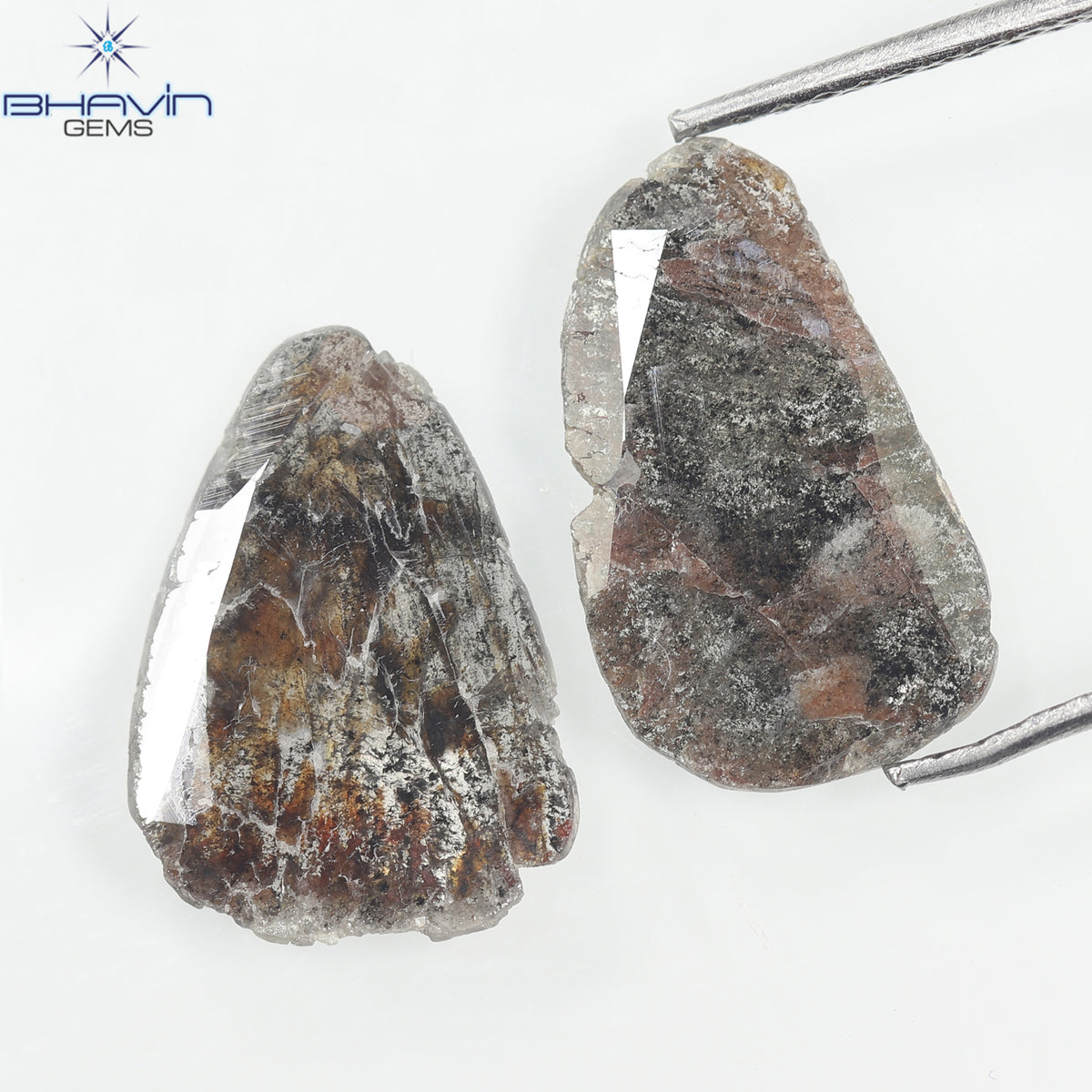 2.20 CT (2 Pcs) Slice Natural Diamond Brown Color Clarity I3 (13.00 MM)