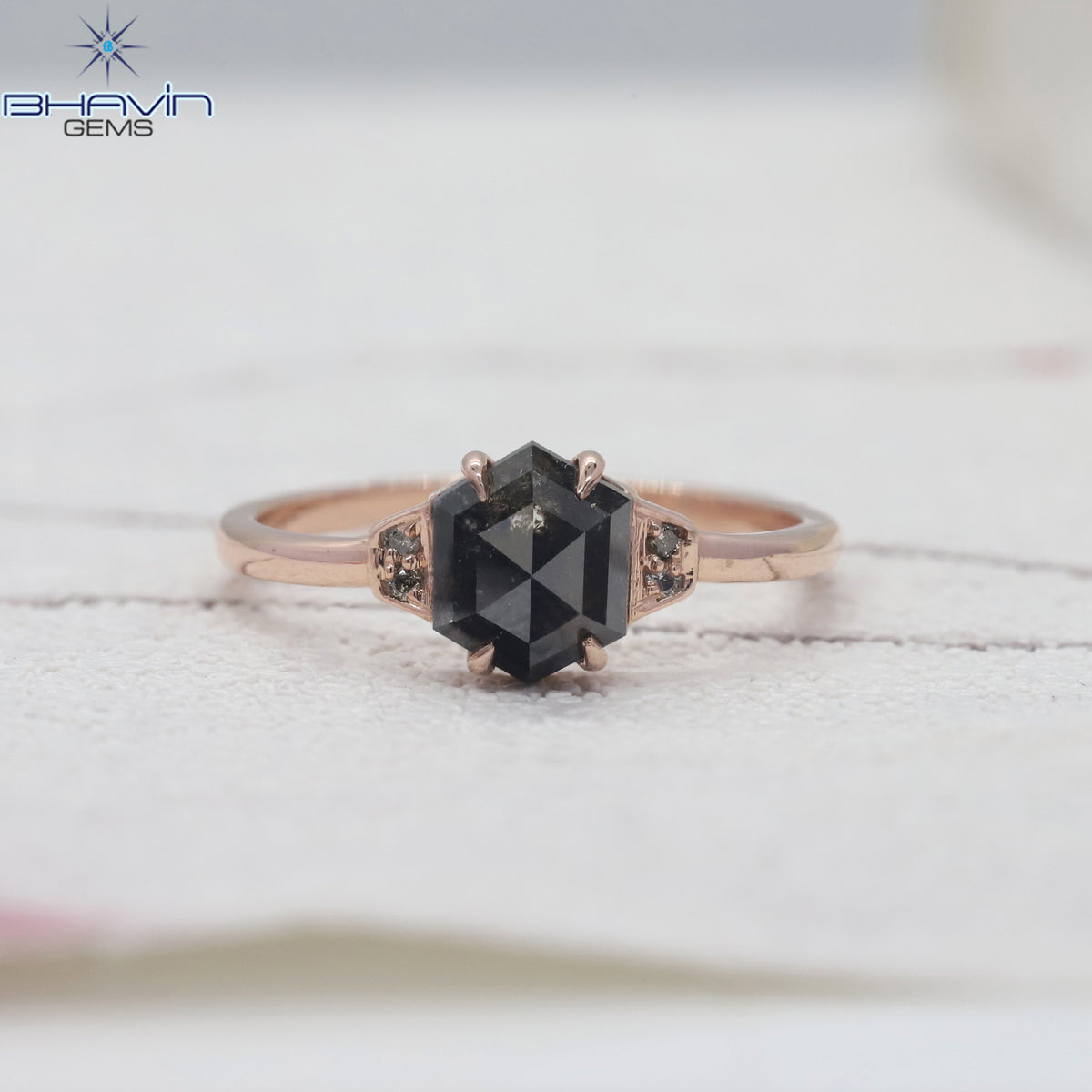 Hexagon Diamond Natural Diamond Ring Salt And Papper Diamond Gold Ring Engagement