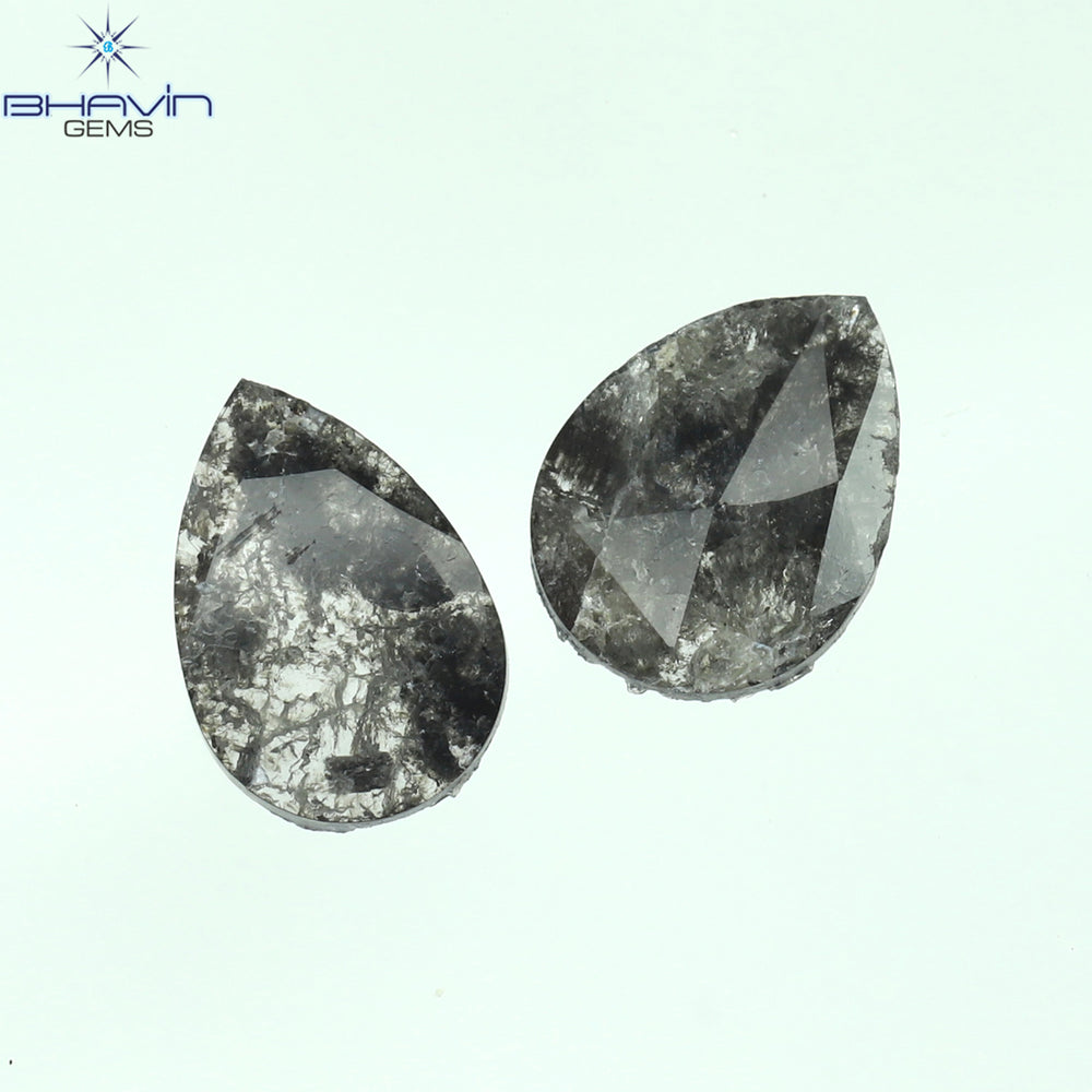 1.01 CT/2 Pcs Pear Slice Shape Natural Diamond Salt And Pepper Color I3 Clarity (8.17 MM)