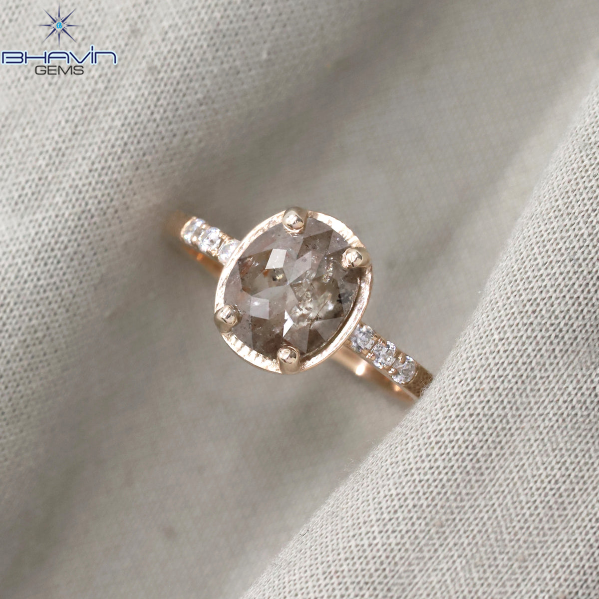 Oval Diamond Natural Diamond Ring Salt And Pepper Color Gold Ring Engagement Ring
