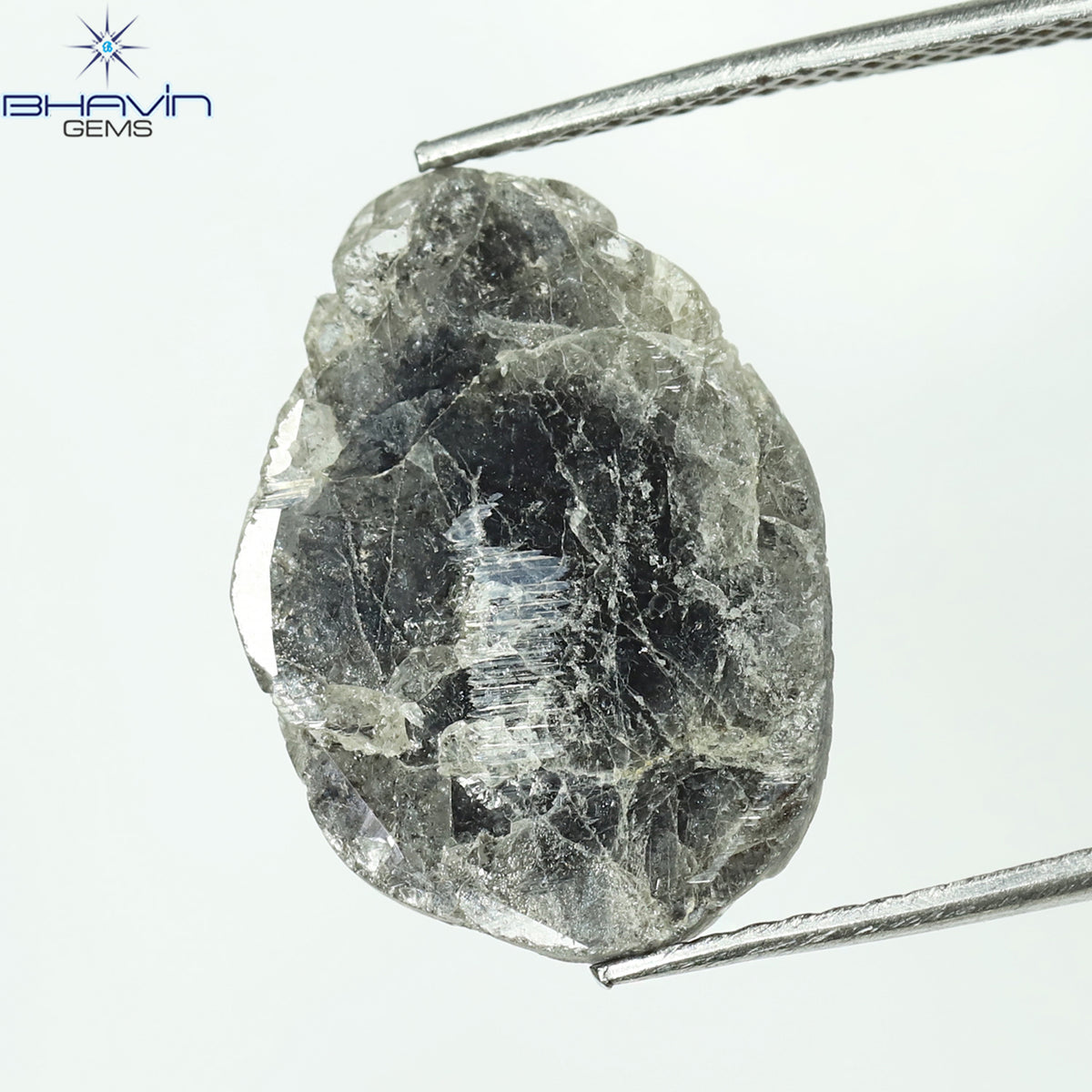 3.64 CT スライス シェイプ ナチュラル ダイヤモンド ソルト アンド ペッパー カラー I3 クラリティ (16.66 MM)