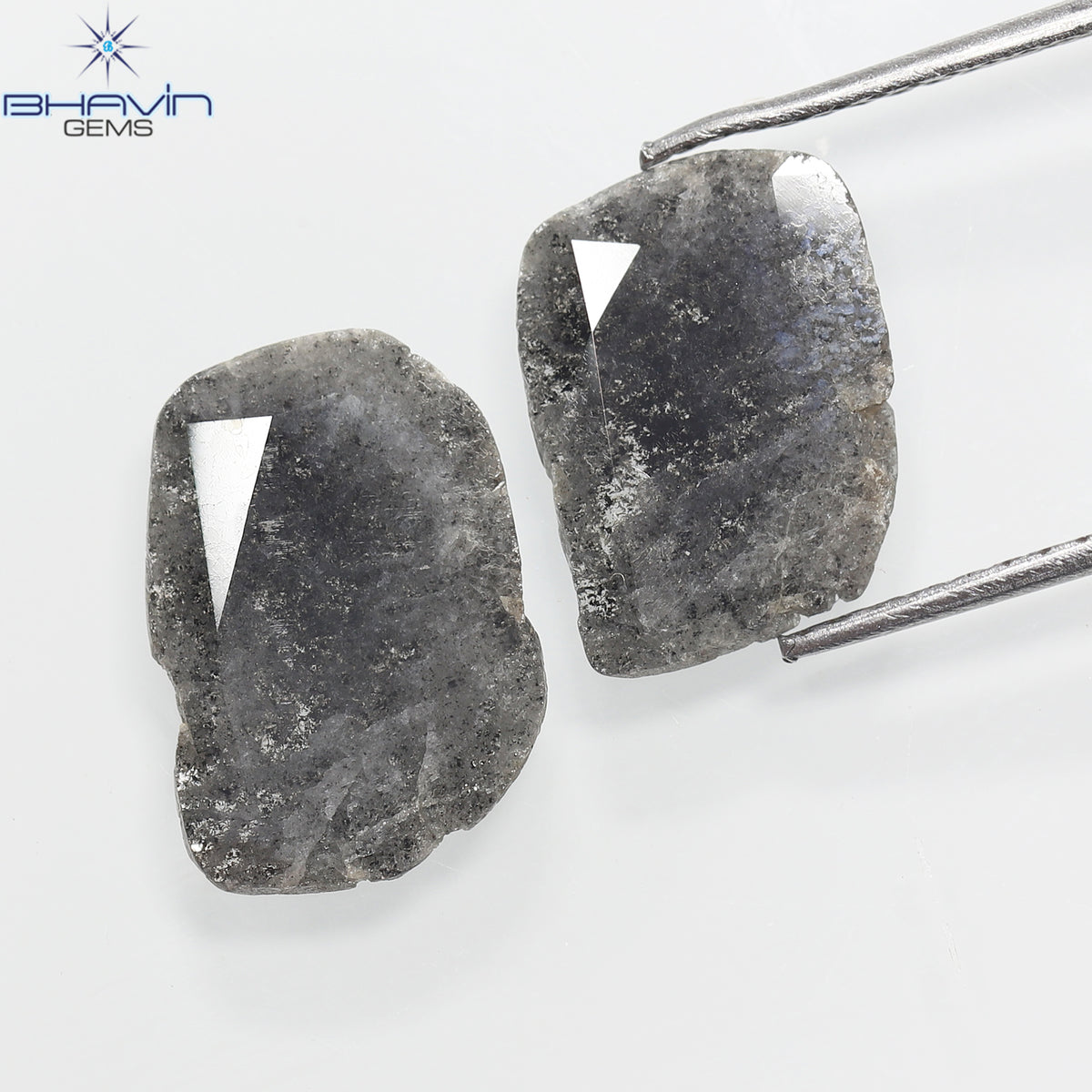 2.32 CT/2 ピース スライス ダイヤモンド ソルト アンド ペッパー カラー クラリティ I3 (12.50 MM)