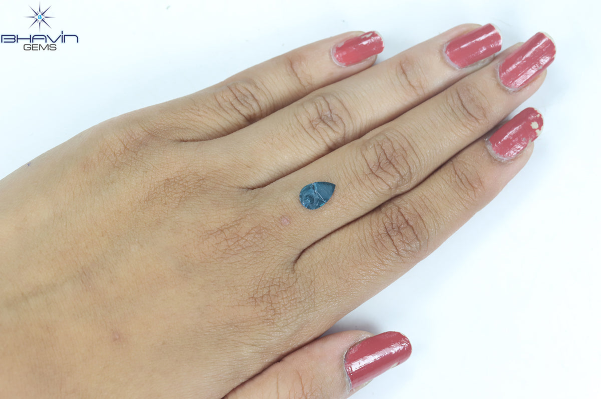 0.61 CT Natural Pear Diamond Enhanced Blue Color Clarity I3 (9.50 MM)