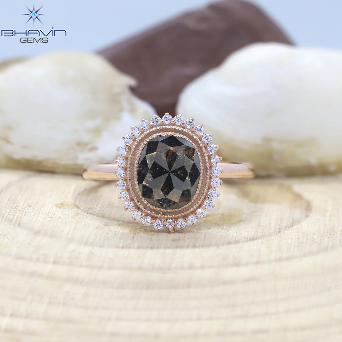 Oval Diamond Natural Diamond Ring Salt And Pepper Color Gold Ring Engagement Ring