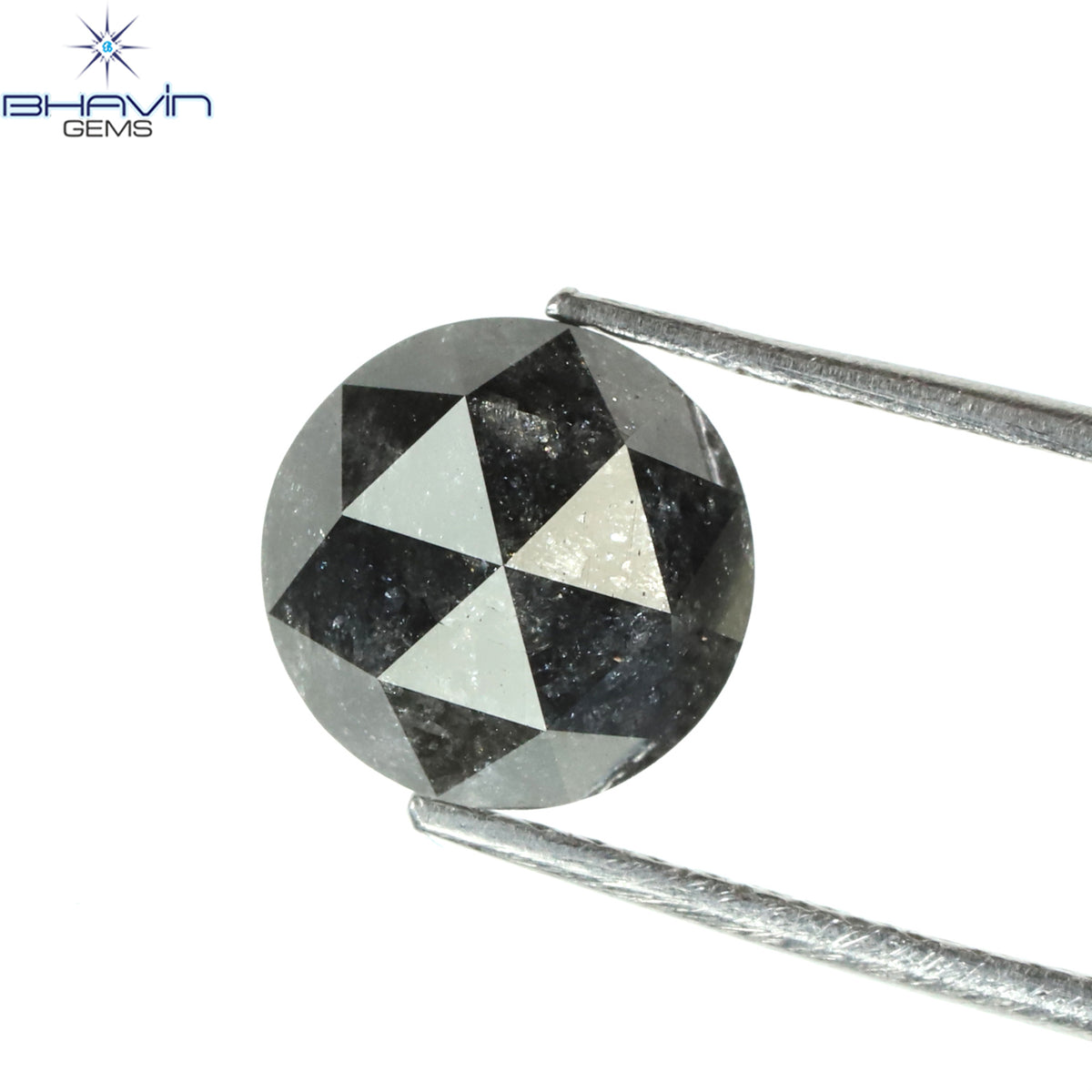 0.74 CT ラウンド ローズ カット シェイプ 天然ダイヤモンド ソルト アンド ペッパー カラー I3 クラリティ (5.55 MM)