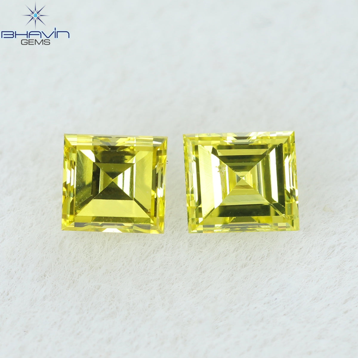 0.23 CT/2 ピース スクエア カット 天然ダイヤモンド エンハンスト イエロー カラー VS-SI クラリティ (2.75 MM)