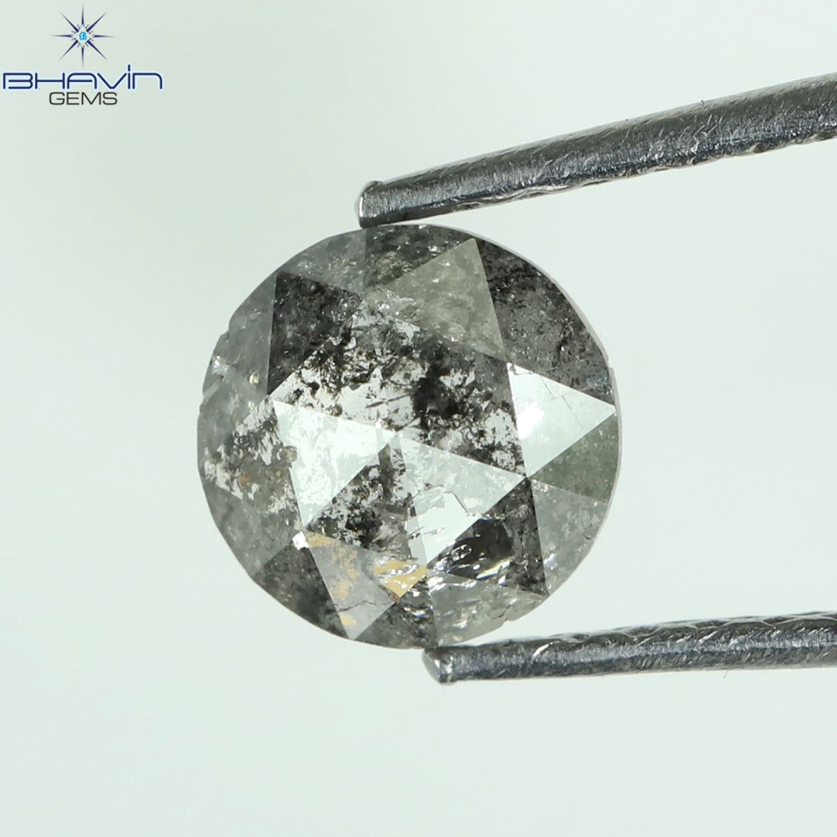 0.69 CT ラウンド ローズ カット シェイプ 天然ダイヤモンド ソルト アンド ペッパー カラー I3 クラリティ (5.76 MM)