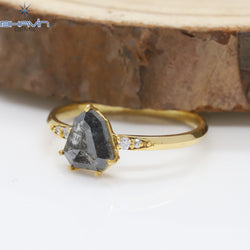Shield Diamond, Natural Diamond Ring, Salt And Pepper Diamond, Gold Ring, Engagement Ring, Wedding Ring, Diamond Ring