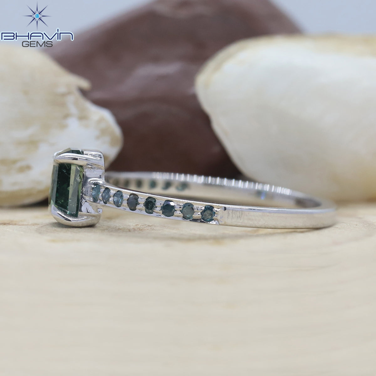Coffin Diamond Greenish Blue Color Natural Diamond Ring Engagement Ring