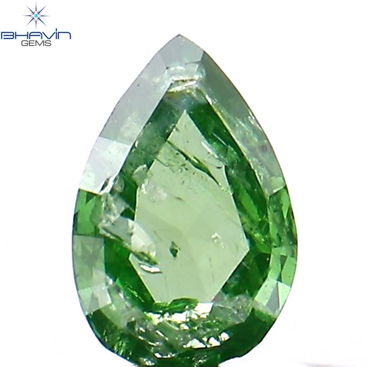 0.23 CT ペアシェイプ ナチュラル ダイヤモンド グリーン カラー I2 クラリティ (6.27 MM)