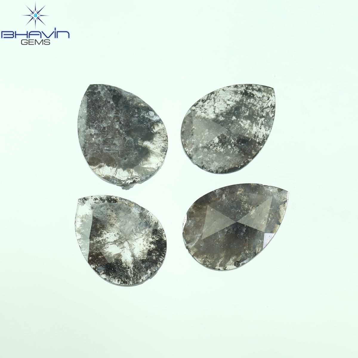 1.56 CT/4 Pcs Natural Pear Slice Diamond Salt And Pepper Color Clarity I3 (7.90 MM)