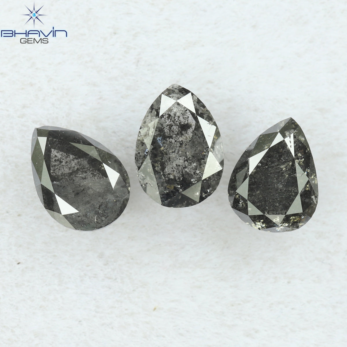 0.95 CT/3 Pcs Natural Pear Diamond Salt And Pepper Color Clarity I3 (5.02 MM)