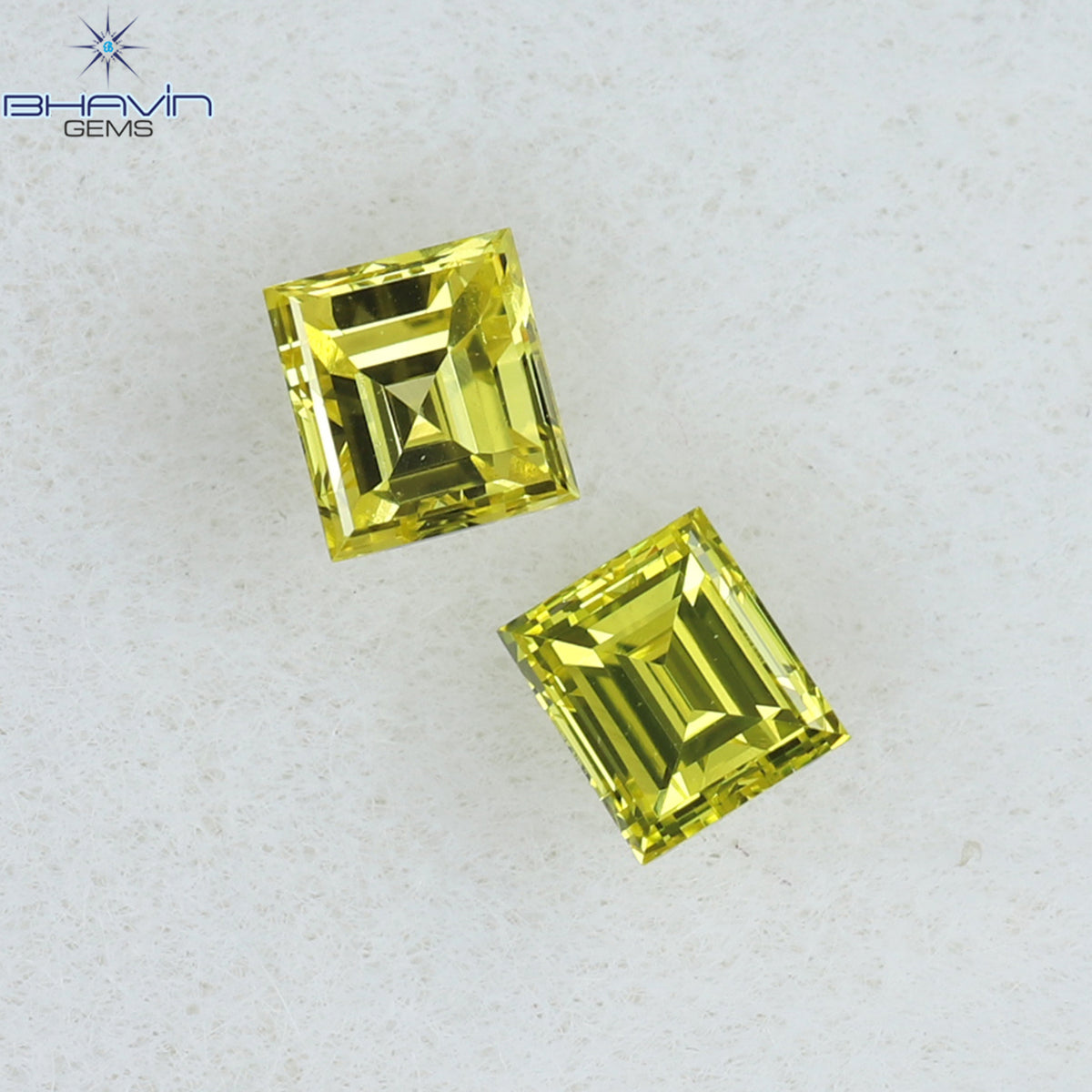 0.21 CT/2 Pcs Natural Square Cut Diamond Enhanced Yellow Color Clarity VS1 (2.62 MM)