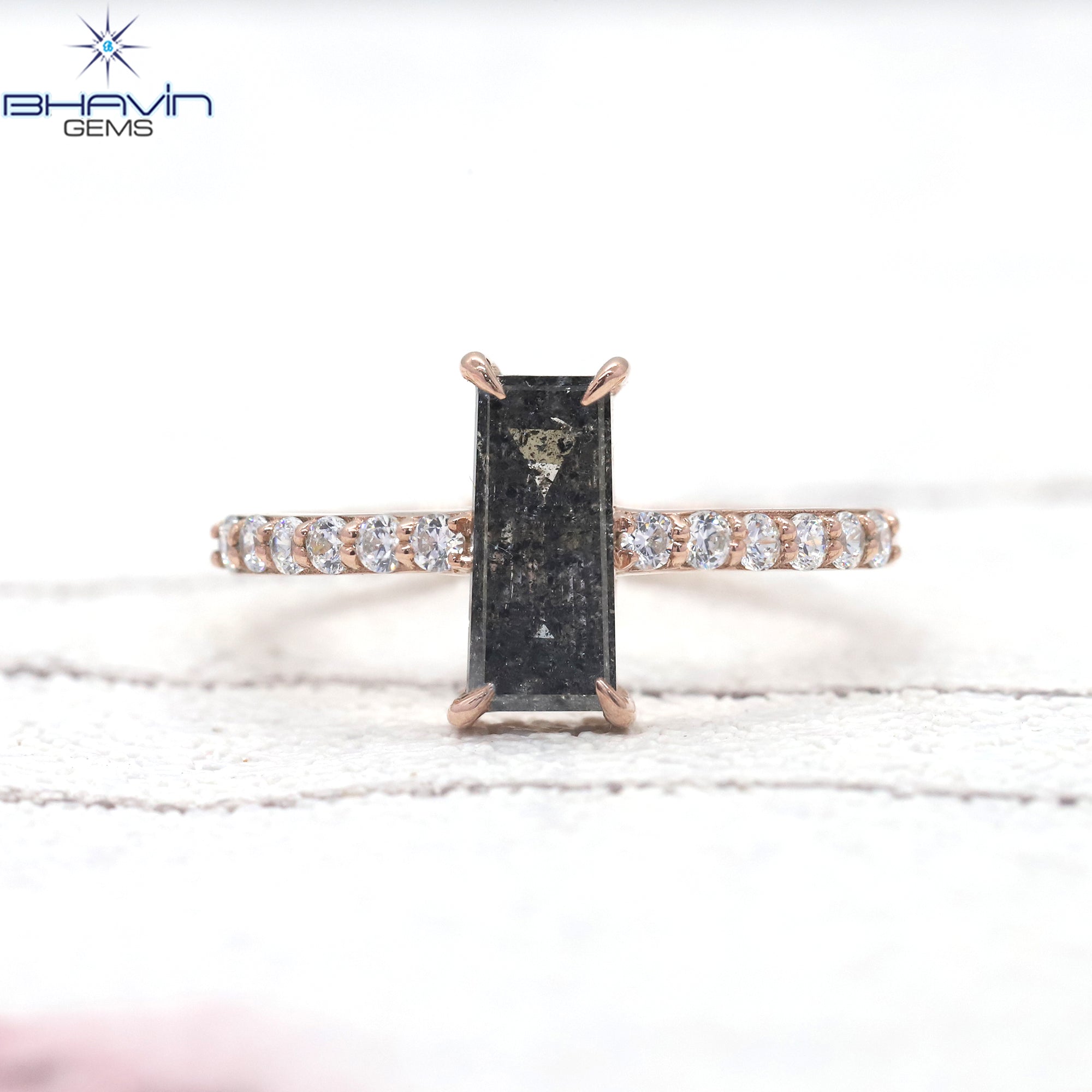 Baguette Diamond Salt And Pepper Diamond Natural Diamond Ring Gold Ring Engagement Ring