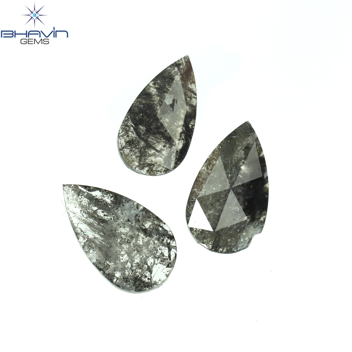 0.99 CT/3 Pcs Natural Pear Slice Diamond Salt And Pepper Color Clarity I3 (8.12 MM)