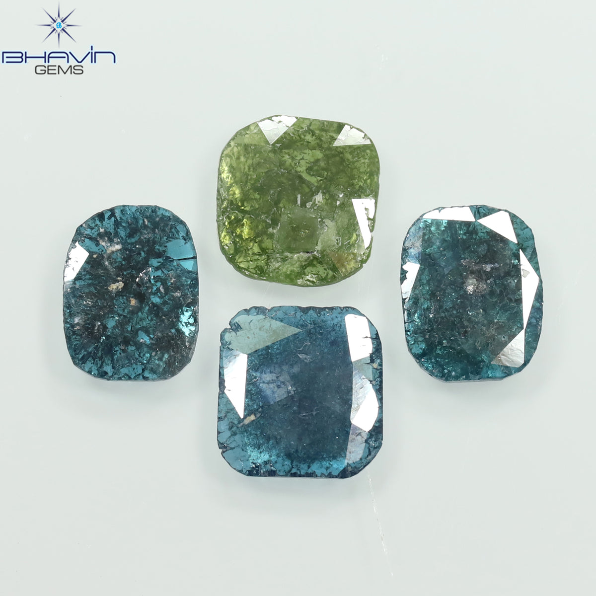 2.81 CT/4 Pcs Natural Slice Diamond Enhanced Blue Green Color Clarity I3 (8.48 MM)