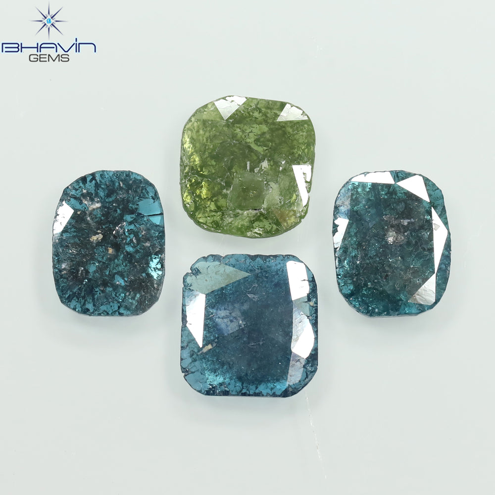 2.81 CT/4 Pcs Slice Shape Natural Diamond Blue Green Color I3 Clarity (8.48 MM)