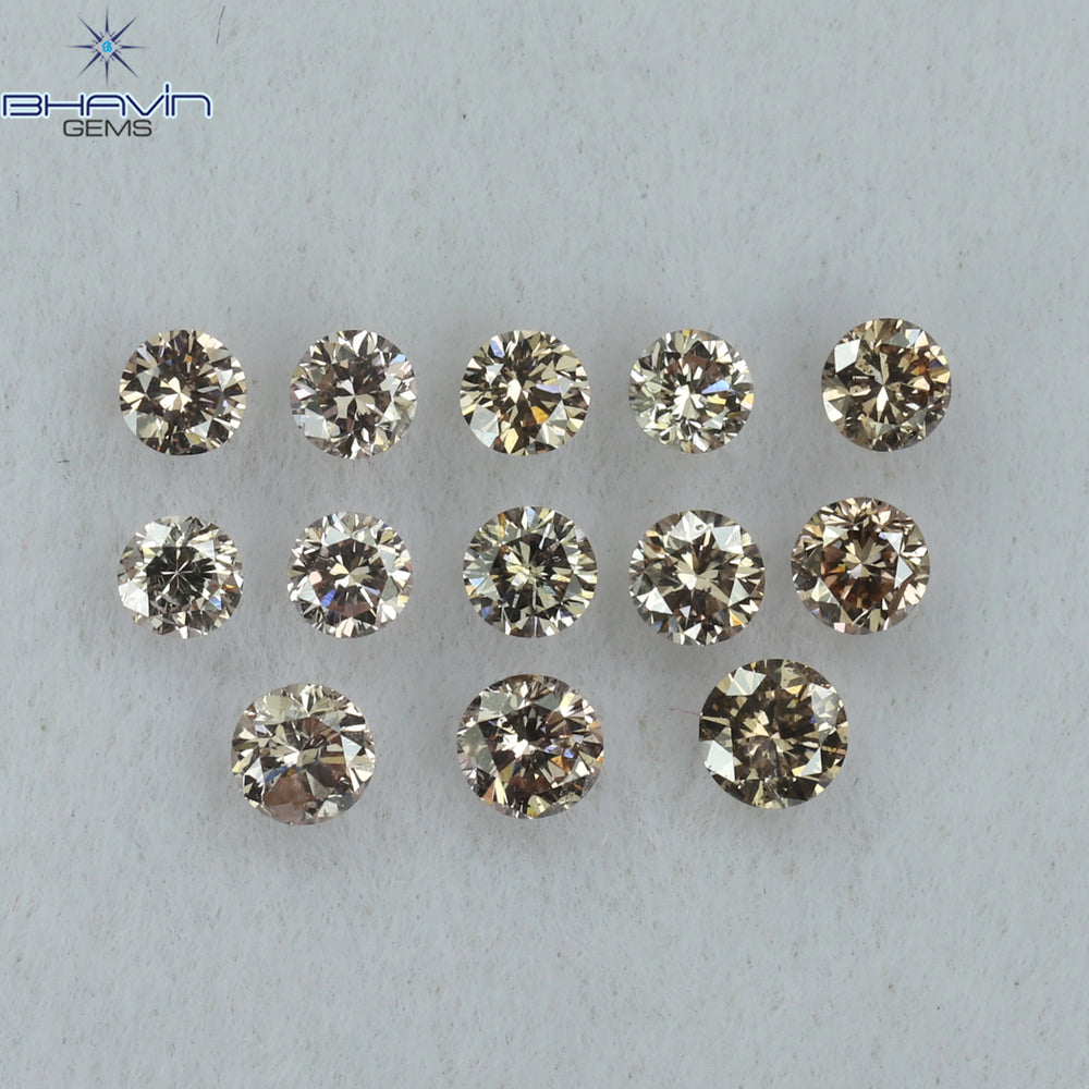 0.52 CT/13 Pcs Round Shape Natural Loose Diamond Brown Pink (Argyle) Color VS2 Clarity (2.35 MM)