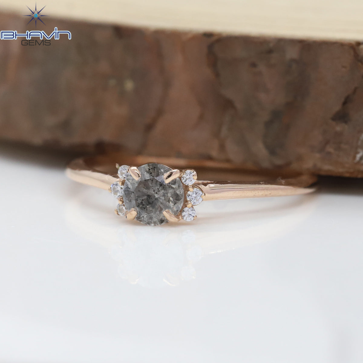 Round Diamond, Natural Diamond Ring, Salt And Pepper Diamond, Gold Ring, Engagement Ring, Wedding Ring, Diamond Ring,
