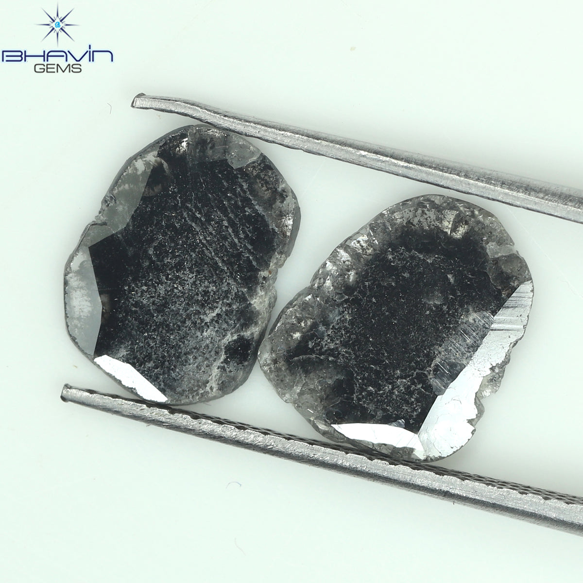 2.06 CT (2 Pcs) Slice Natural Diamond Salt And Pepper Color Clarity I3 (10.54 MM)