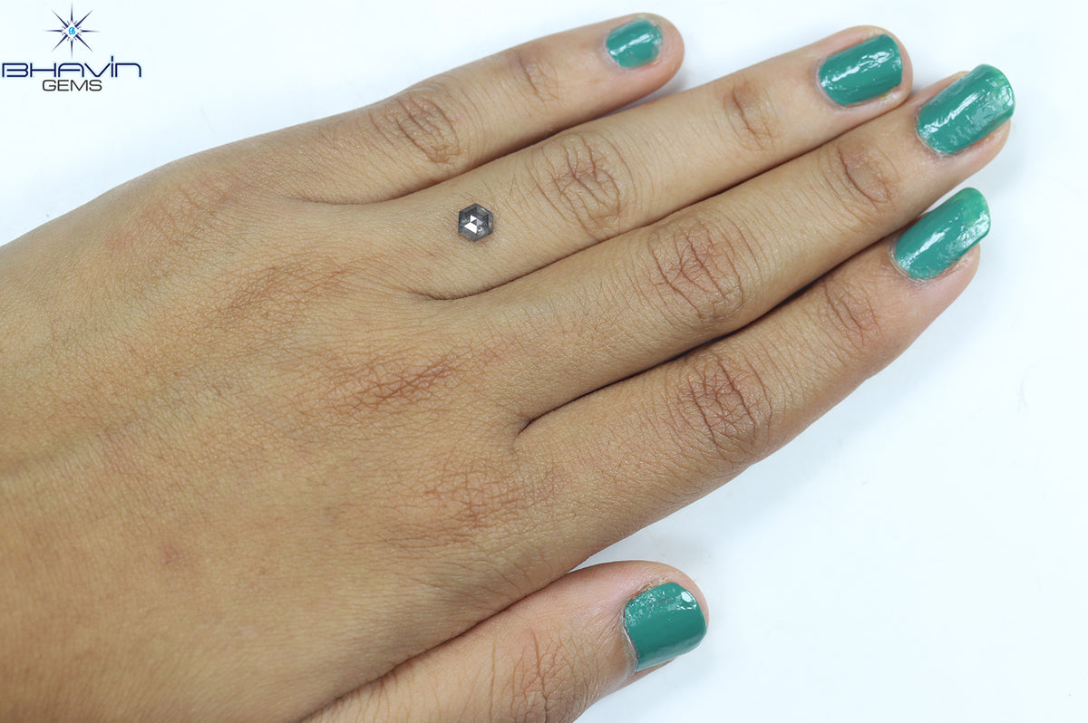 0.48 CT 六角形 天然ルース ダイヤモンド ソルト アンド ペッパー カラー I3 クラリティ (5.06 MM)
