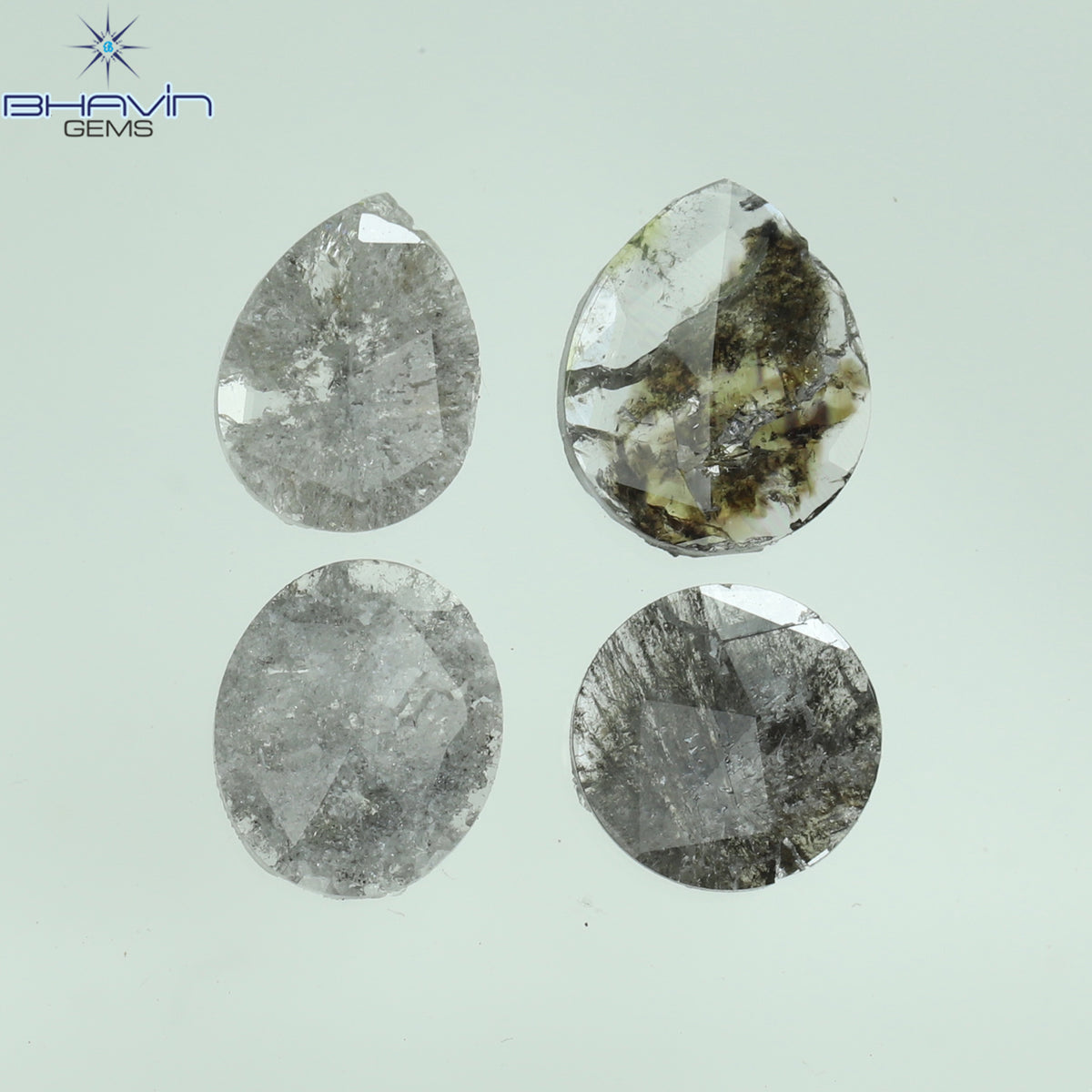 0.92 CT スライス形状 天然ダイヤモンド ソルト アンド ペッパー カラー I3 クラリティ (10.75 MM)