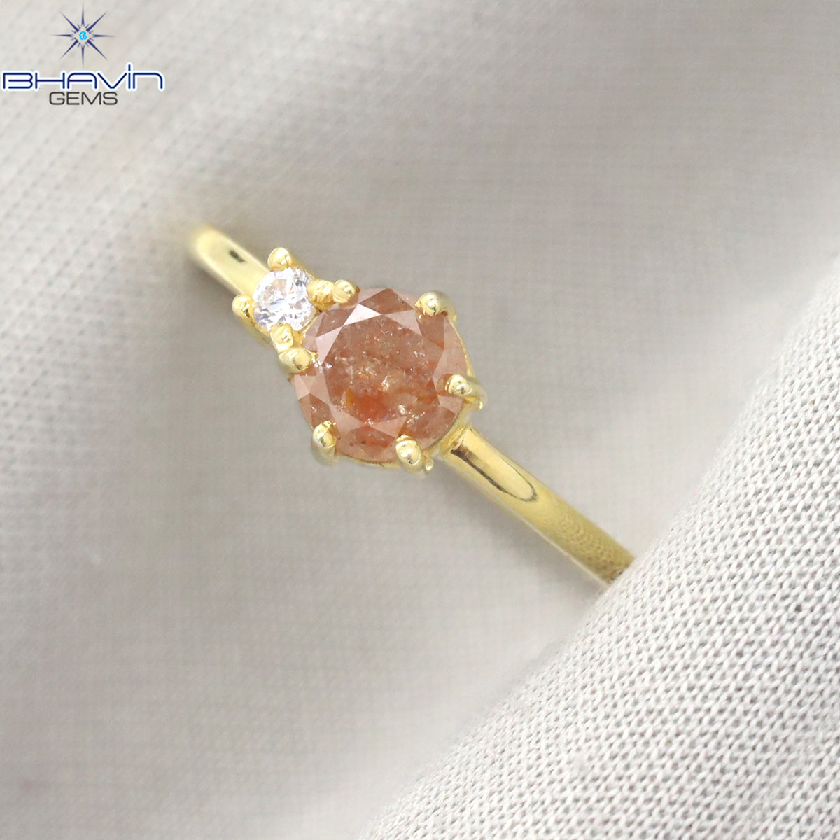 Round Diamond Natural Diamond Ring Yellow Brown Diamond Gold Ring Engagement