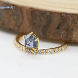 シールド ダイヤモンド 天然ダイヤモンド リング ソルトアンドペッパーカラー ゴールド リング 婚約指輪