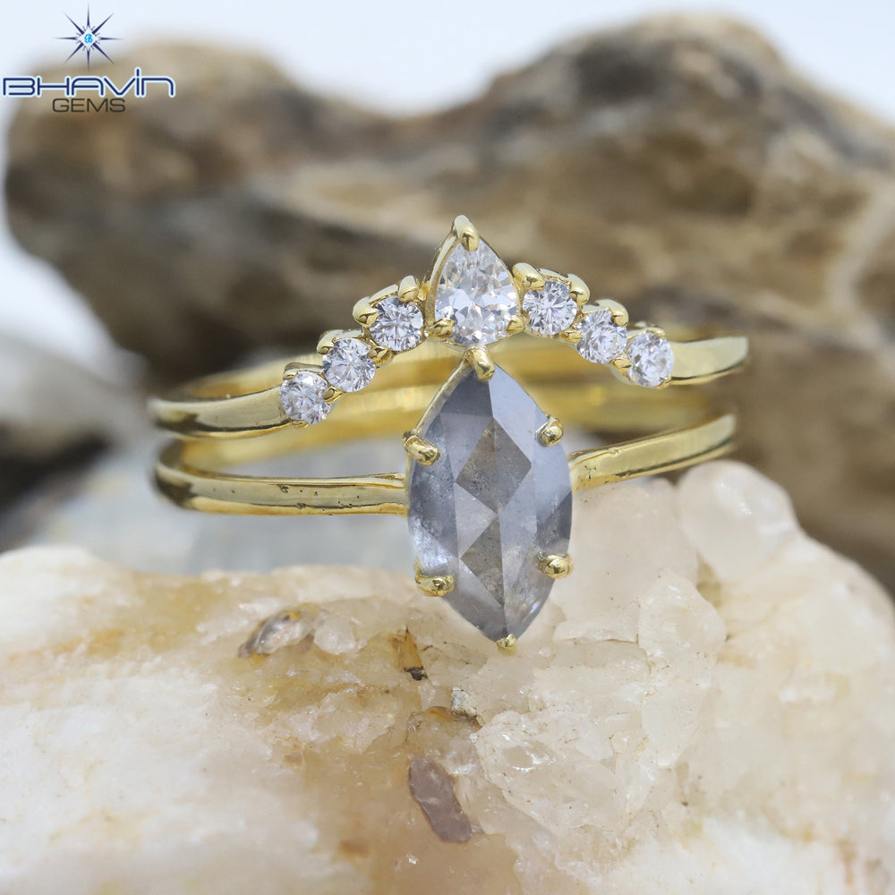 Gold Ring, Marquise Diamond, Salt And Pepper Diamond, Natural Diamond Ring, Engagement Ring, Wedding Ring, Diamond Ring