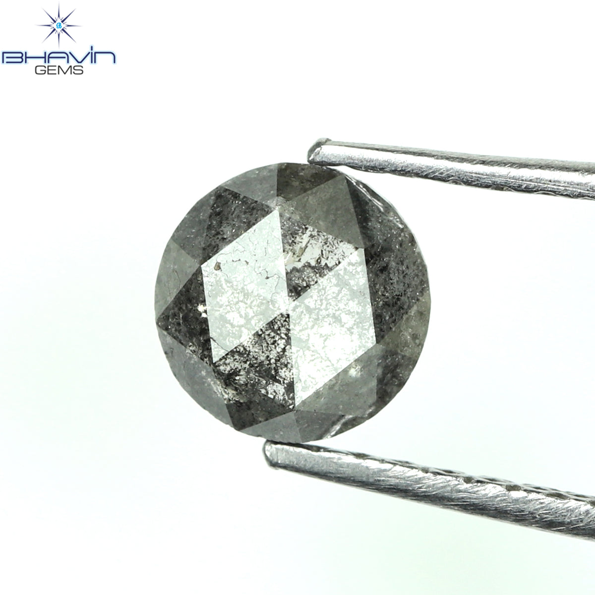 0.65 CT ラウンド ローズ カット シェイプ 天然ダイヤモンド ソルト アンド ペッパー カラー I3 クラリティ (5.56 MM)