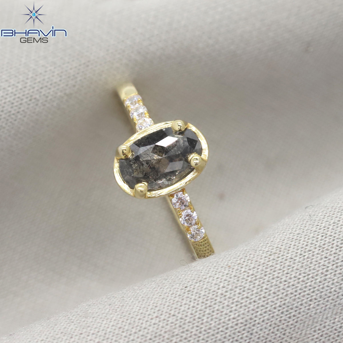 Oval Diamond Natural Diamond Ring Salt And Pepper Color Gold Ring Engagement Ring