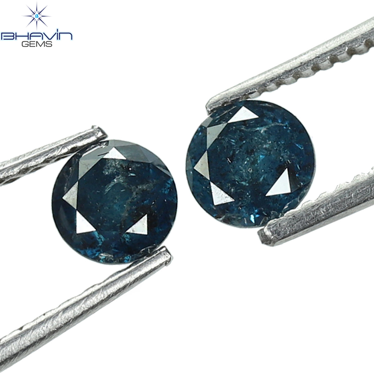 0.67 CT/2 Pcs Natural Round Diamond Enhanced Blue Color Clarity I3 (4.28 MM)