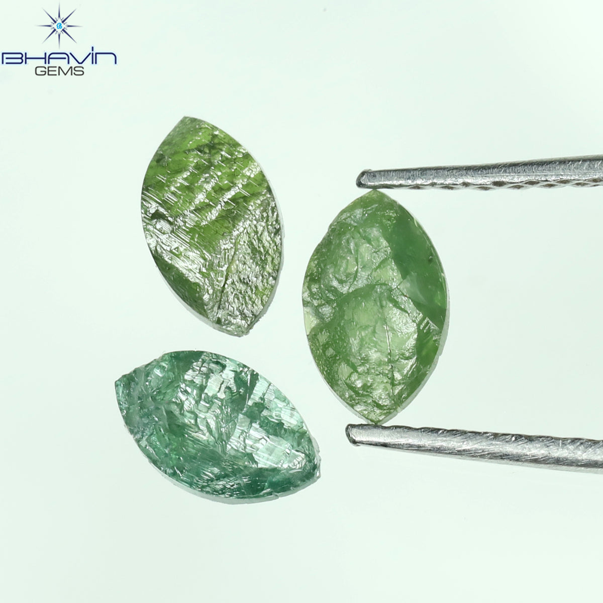 1.04 CT/3 Pcs Natural Marquise Rough Diamond Enhanced Blue Green Color Clarity I3 (6.65 MM)