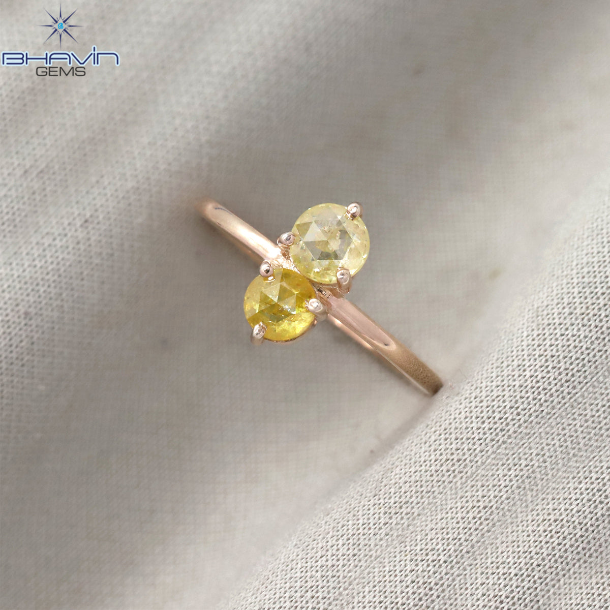 Round Rose Cut Yellow Color Natural Diamond Ring Gold Ring Engagement