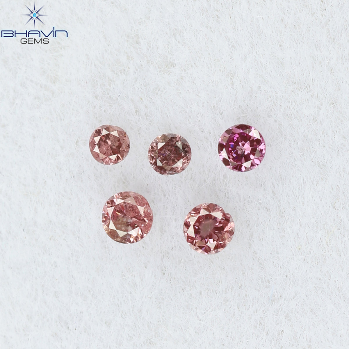 0.05 CT/5 Pcs Natural Round Diamond Enhanced Pink Color Clarity I1 (1.35 MM)