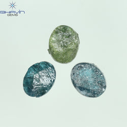 1.36 CT/3 Pcs Oval Rough Shape Blue Green Natural Loose Diamond I3 Clarity (6.70 MM)