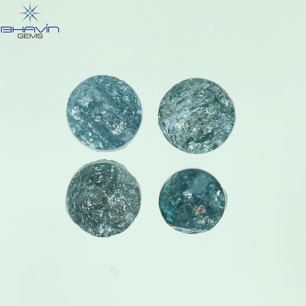 1.04 CT/4 Pcs Round Rough Shape Blue Natural Loose Diamond I3 Clarity (4.10 MM)