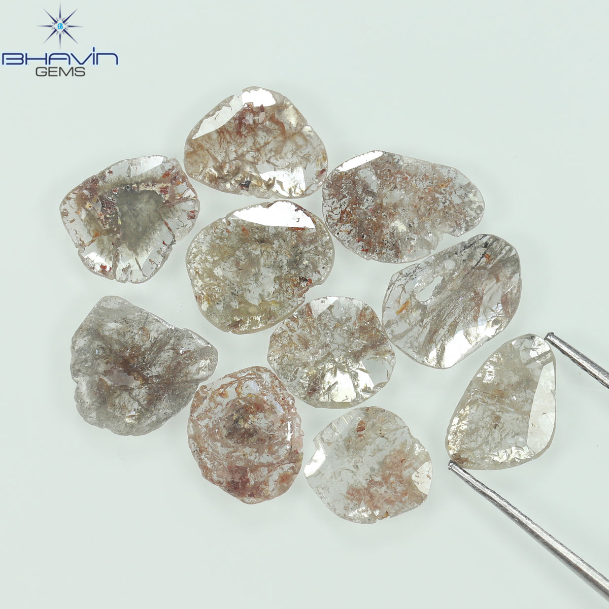 5.42 CT/10 個 スライス シェイプ ナチュラル ルース ダイヤモンド ソルト アンド ペッパー カラー I3 クラリティ (10.18 MM)