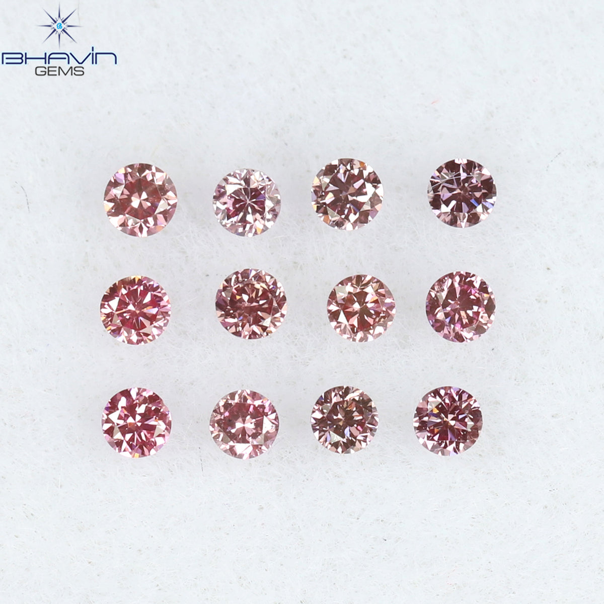 0.18 CT/12 PCS ラウンド ダイヤモンド エンハンスト ピンク カラー ナチュラル ダイヤモンド I3 クラリティ (1.50 MM)