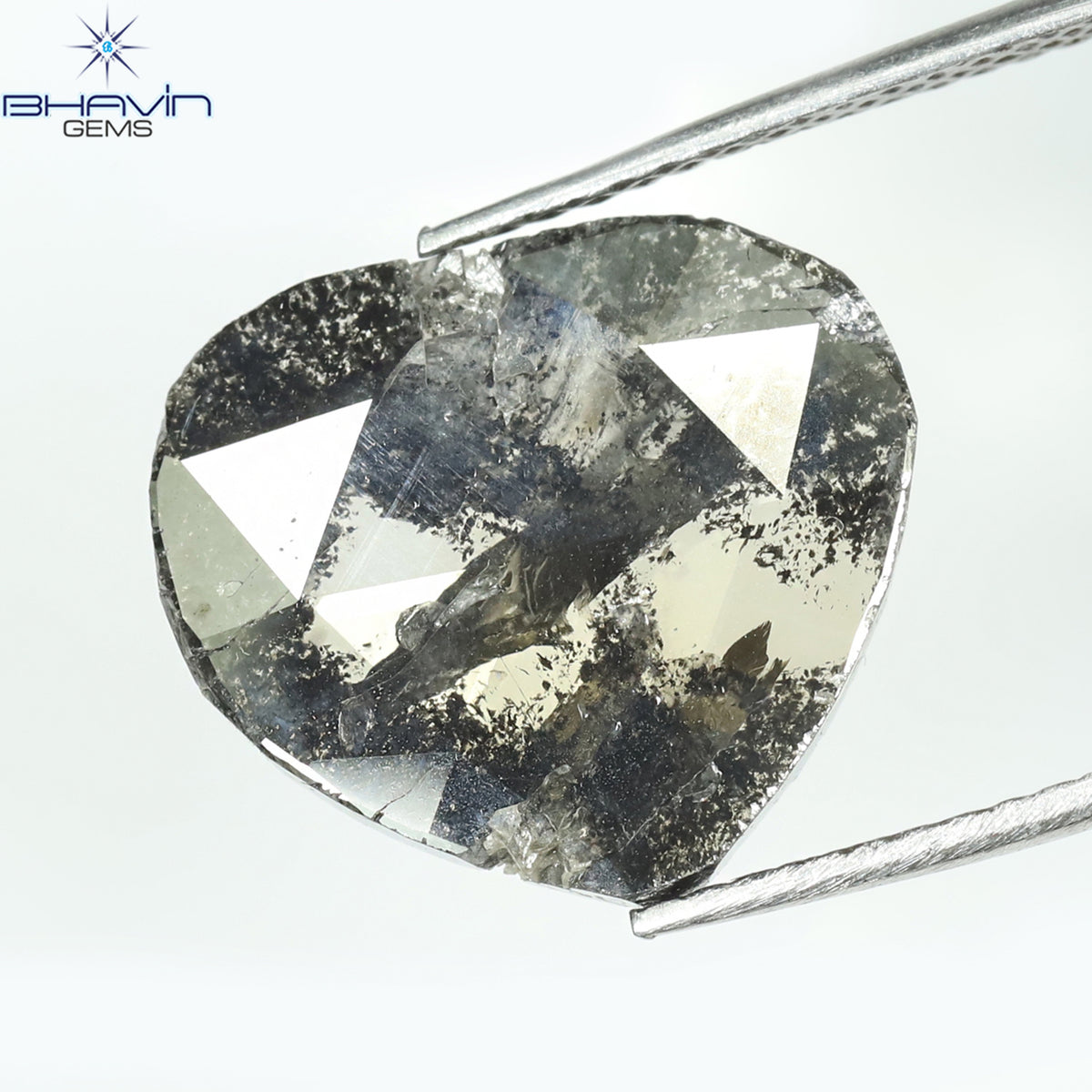 4.87 CT ハート スライス シェイプ ナチュラル ダイヤモンド ソルト アンド ペッパー カラー I3 クラリティ (12.75 MM)