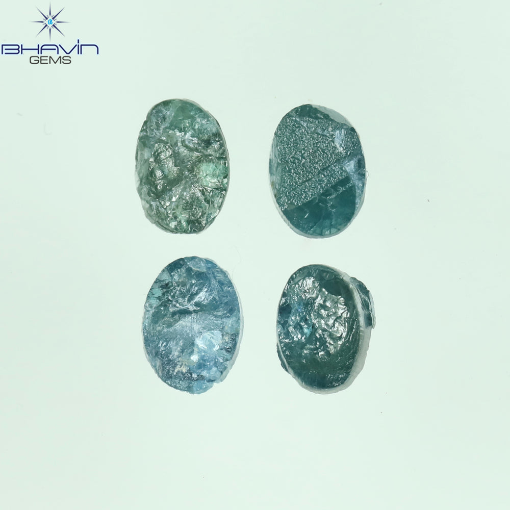 1.53 CT/4 Pcs Oval Rough Shape Blue Natural Loose Diamond I3 Clarity (5.15 MM)