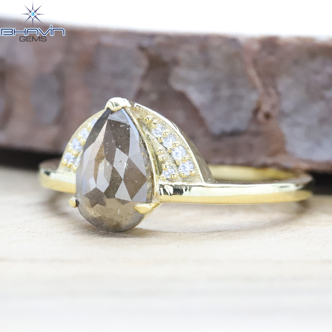 Salt & Pepper Pear Diamond Crown Ring
