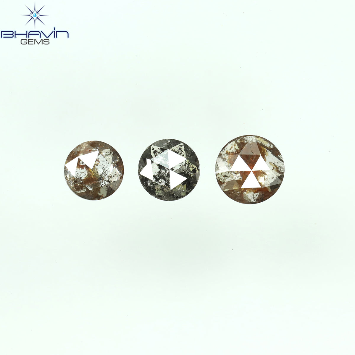 0.99 CT/3 Pcs Natural Round Rose Cut Diamond Salt and Pepper Color Clarity I3 (4.90 MM)