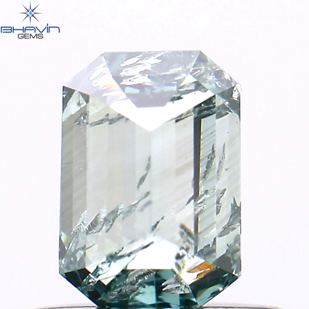 0.45 CT Emerald Shape Natural Diamond Blue Color I1 Clarity (5.07 MM)