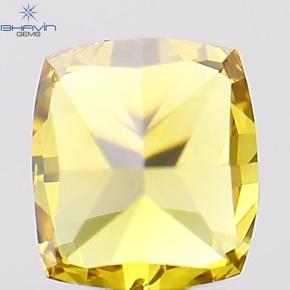 0.30 CT Cushion Shape Natural Diamond Enhanced Orange Yellow Color SI1 Clarity (3.84 MM)