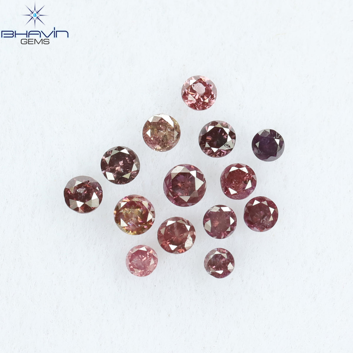 0.20 CT/14 個 ラウンド シェイプ ナチュラル ルース ダイヤモンド ピンク カラー I1 クラリティ (1.50 MM)